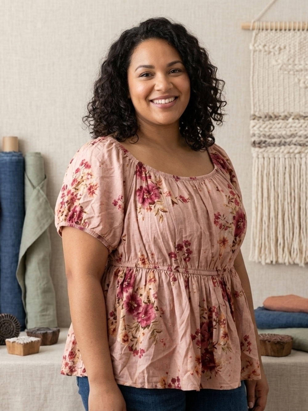 torrid Dusty Rose Floral Peasant Tunic Top